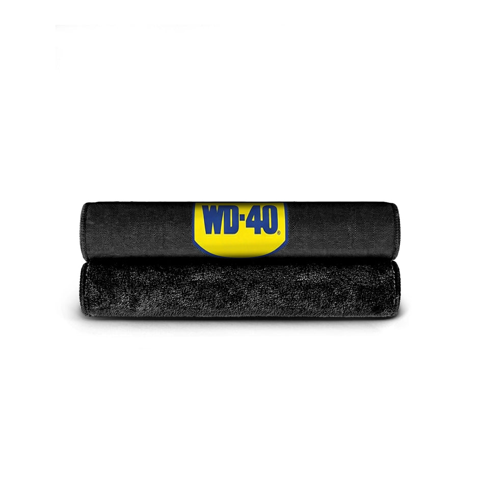 2 pack | rolled towel displaying label and texture | 600 GSM Twist Loop Car Drying Microfiber Towel 25x36 in — WD-40, Scratch-Free & Lint-Free | L40401