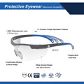 gray/blue, Clear Anti-Scratch | side view with labeled feature callouts | 01 Series - Adjustable Wrap Around Safety Glasses | GE101C
