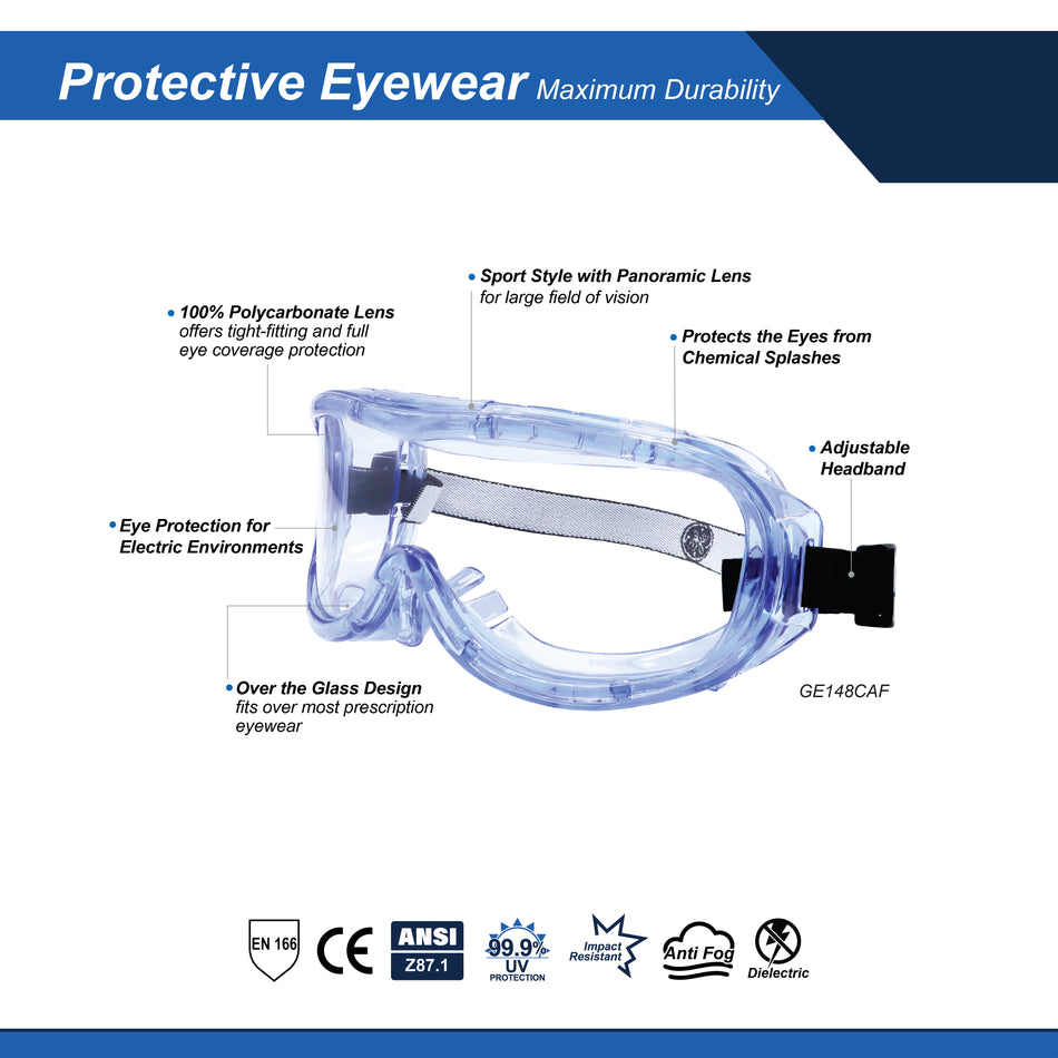 Safety Goggles | Anti-Fog, ANSI Z87.1 & EN 166 | GE148CAF