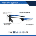 blue/black, Clear Anti-Fog | side view with feature callouts | GE Safety Glasses 06 Series | Sporty Half-Frame ANSI Z87.1 | GE206CAF