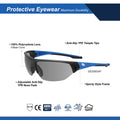 blue/black, Smoke Anti-Fog | side angle view with labeled features | GE Safety Glasses 06 Series | Sporty Half-Frame ANSI Z87.1 | GE206SAF