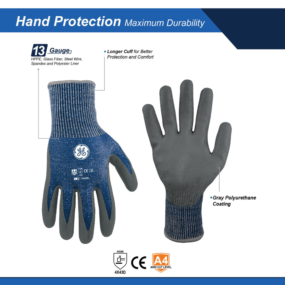 all-show | PU Dipped Gloves | ANSI Cut Level 4, Hand Protection