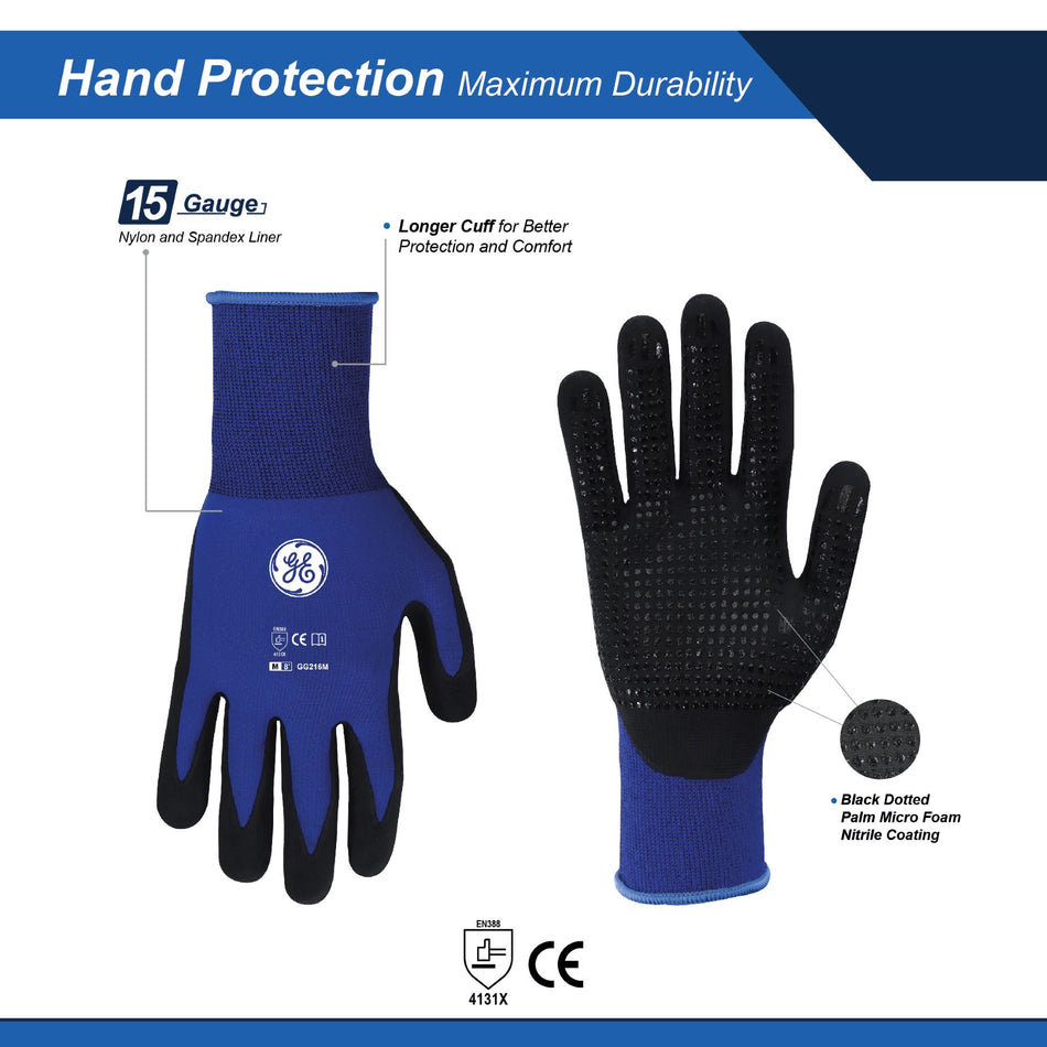 all-show | Dotted Palm Nitrile Dipped Gloves | 15 Gauge Liner