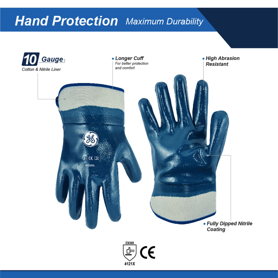 Fully Dipped Nitrile Gloves | 10 Gauge, EN388 Certified