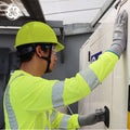 hi-vis lime | model wearing hard hat in action | Hard Hat | Type 1, Cap Style, Dielectric, Non Vented | GH327HN