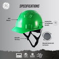 green | side angle showing safety features labeled | Hard Hat | Type 1, Cap Style, Dielectric, Non Vented | GH327N