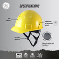 yellow | front angled view with specification callouts | Hard Hat | Type 1, Cap Style, Dielectric, Non Vented | GH327Y