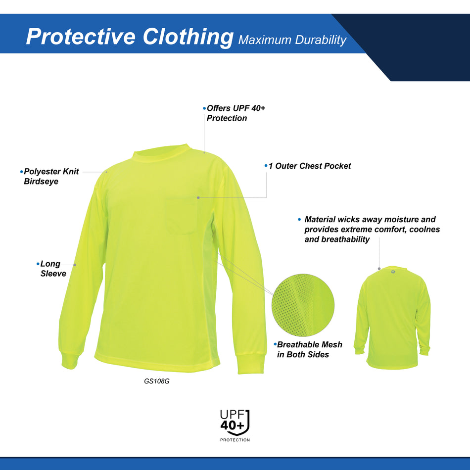 green | Hi-Vis Long Sleeve Shirt | UPF 40+ & Moisture Wicking