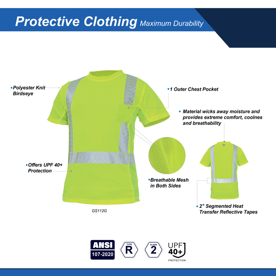 green | Hi-Vis Short Sleeve Shirt | ANSI Class 2, UPF 40+