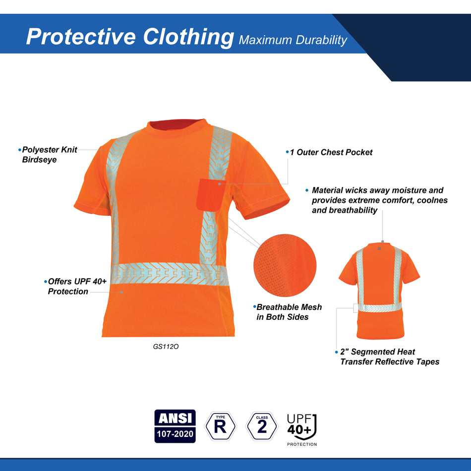 orange | Hi-Vis Short Sleeve Shirt | ANSI Class 2, UPF 40+