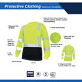 green, M | UPF40+, Class 3, ANSI 107-2020 | Hi-Vis Long Sleeve Safety Shirt — GE PPE GS118, High Visibility | GS118GM