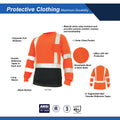 orange, M | UPF40+, Class 3, ANSI 107-2020 | Hi-Vis Long Sleeve Safety Shirt — GE PPE GS118, High Visibility | GS118OM