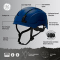 blue, Vented | side angle view with labeled features | Safety Helmet | Type 2, Vented with Koroyd® | GH500B