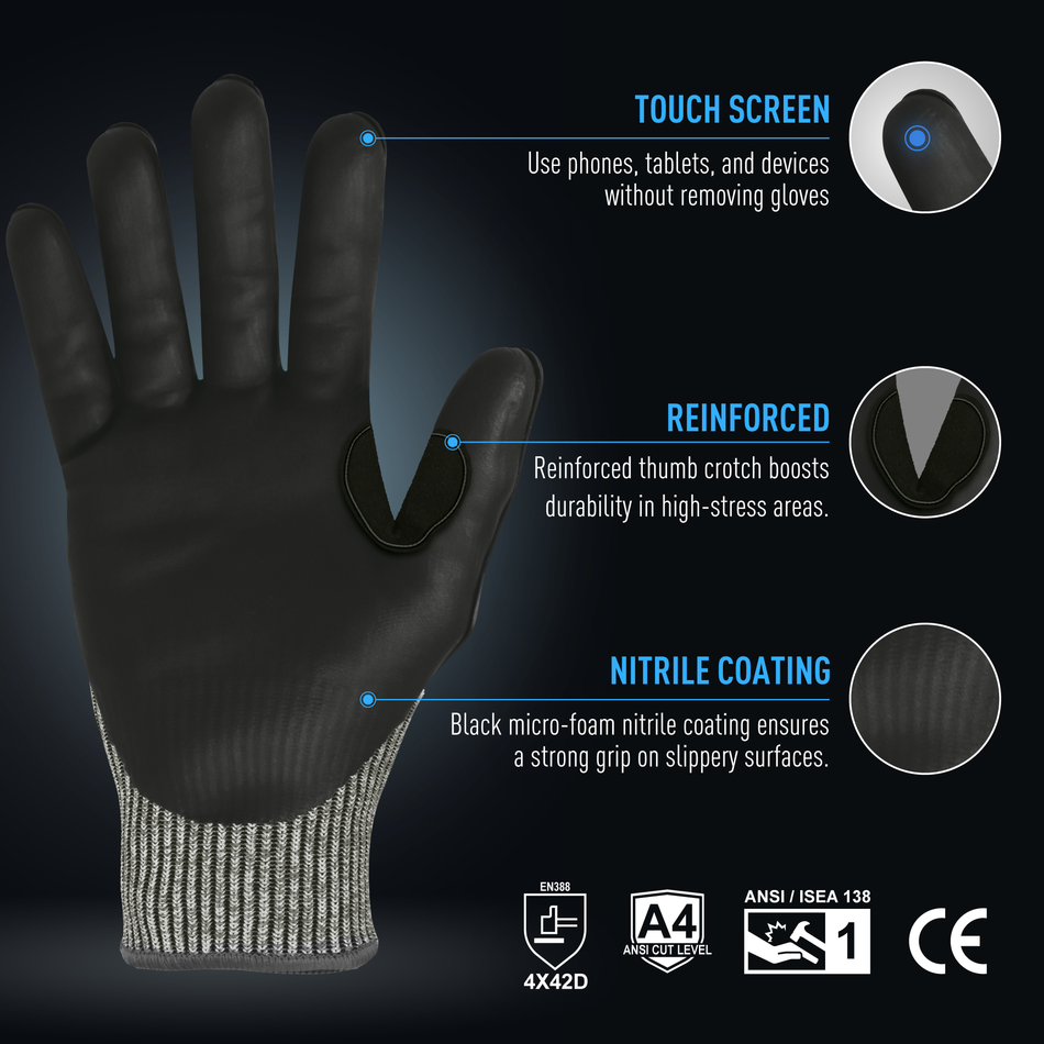 all-show | Impact Gloves | Micro Foam Nitrile, ANSI Cut Level 4