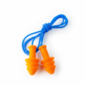 1 pack | angled overhead view with blue cord | Christmas Tree Shaped Earplugs | 26 NRR | GP445