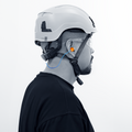 1 pack | side profile view with model wearing helmet | Christmas Tree Shaped Earplugs | GP440