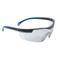 gray/blue, Clear Anti-Scratch | three-quarter view of protective eyewear | 01 Series - Adjustable Wrap Around Safety Glasses | GE101C