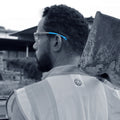gray/blue, Clear Anti-Scratch | ANSI Z87.1 & Adjustable Temples | 01 Series - Adjustable Wrap Around Safety Glasses | GE101C