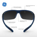 black/indigo, Clear Anti-Fog | front view with feature callouts labeled | 09 Series - Safety Glasses | GE109CAF