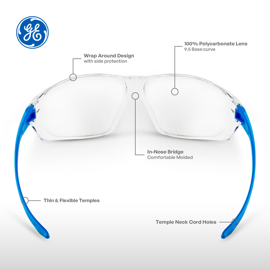 Blue | Clear Anti-Fog | Safety Glasses | Frameless Anti-Fog/Anti-Scratch