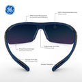 black/indigo, Clear Anti-Fog | back view with feature callouts labeled | 09 Series - Safety Glasses | GE109CAF
