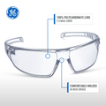 clear, Clear Anti-Scratch | GE PPE 14 Series Frameless Safety Glasses | ANSI Z87.1 | GE114C
