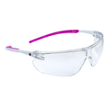 pink/white, Clear Anti-Fog | three-quarter view showing clear lens and temples | 30 Series - Safety Glasses | GE130CAF