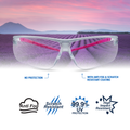 pink/white, Clear Anti-Fog | front view with protective coating comparison | 30 Series - Safety Glasses | GE130CAF