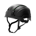 black, Vented | three-quarter view showing ventilation details and straps | Safety Helmet | Type 2, Vented with Koroyd® | GH500BK