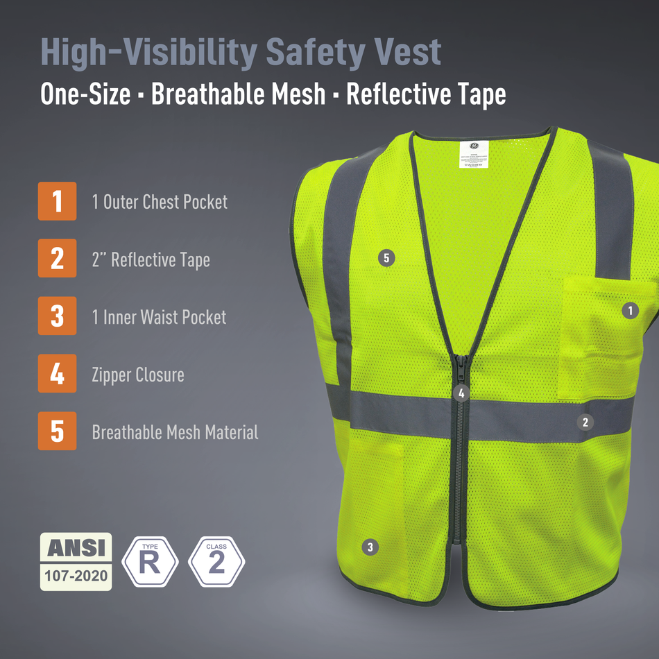 green | Safety Vest | Class 2, Type R, ANSI 107-2020