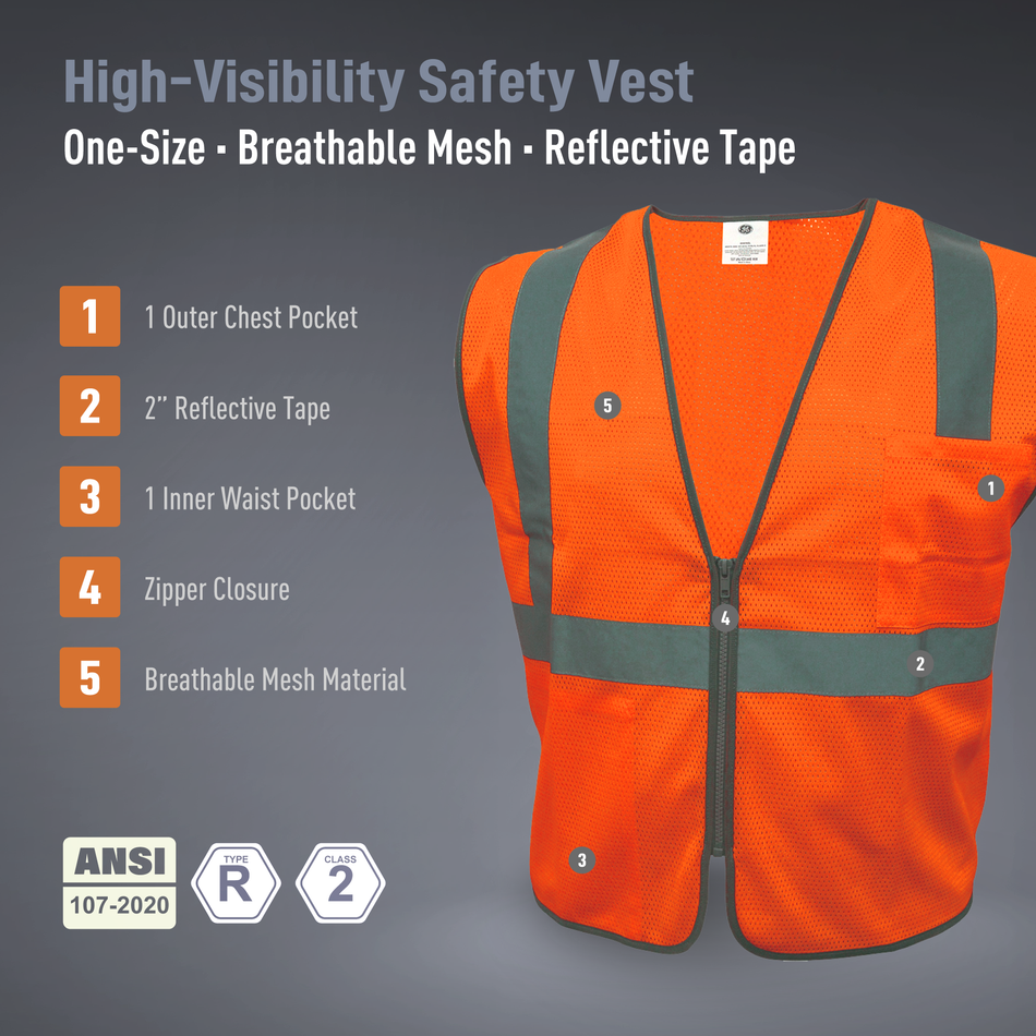 orange | Safety Vest | Class 2, Type R, ANSI 107-2020