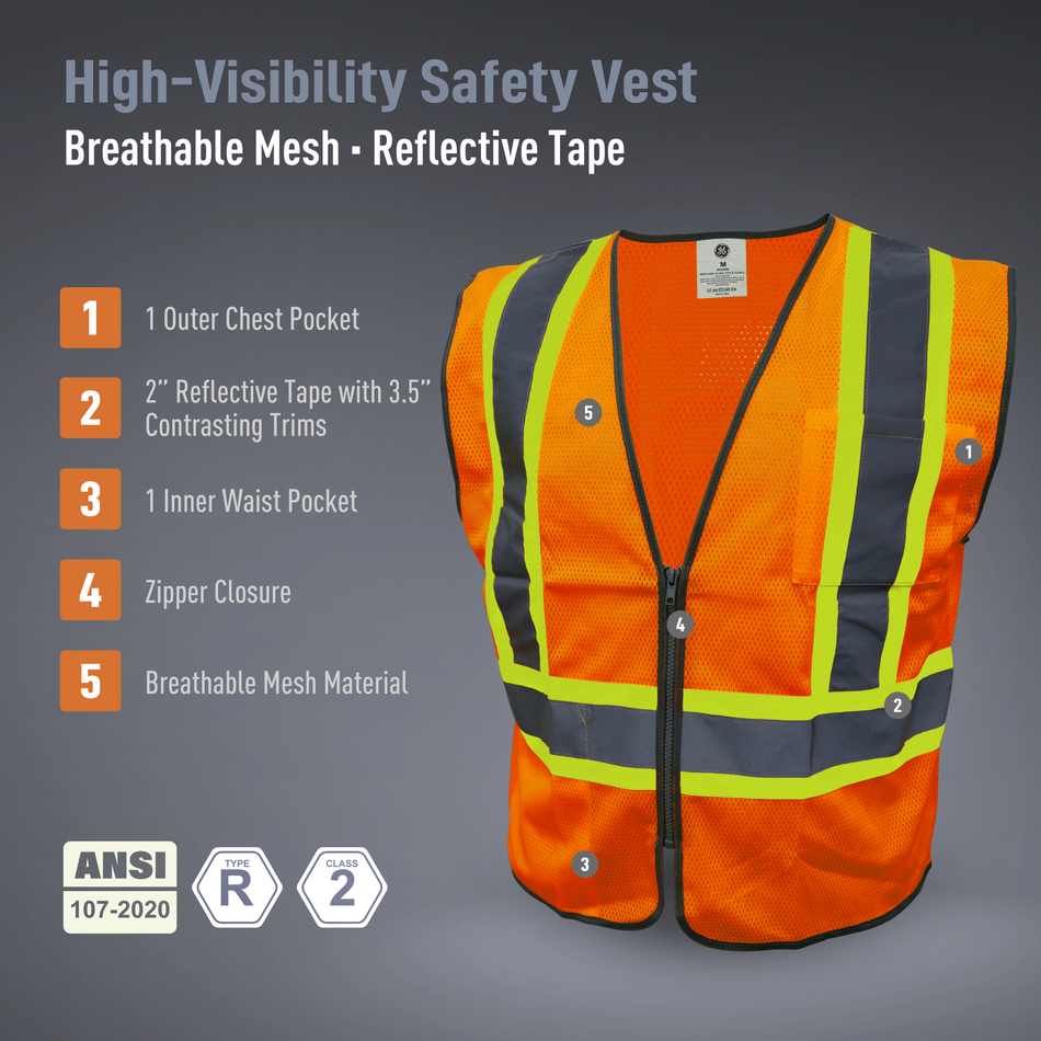 Orange | Safety Vest | ANSI Class 2 High Visibility