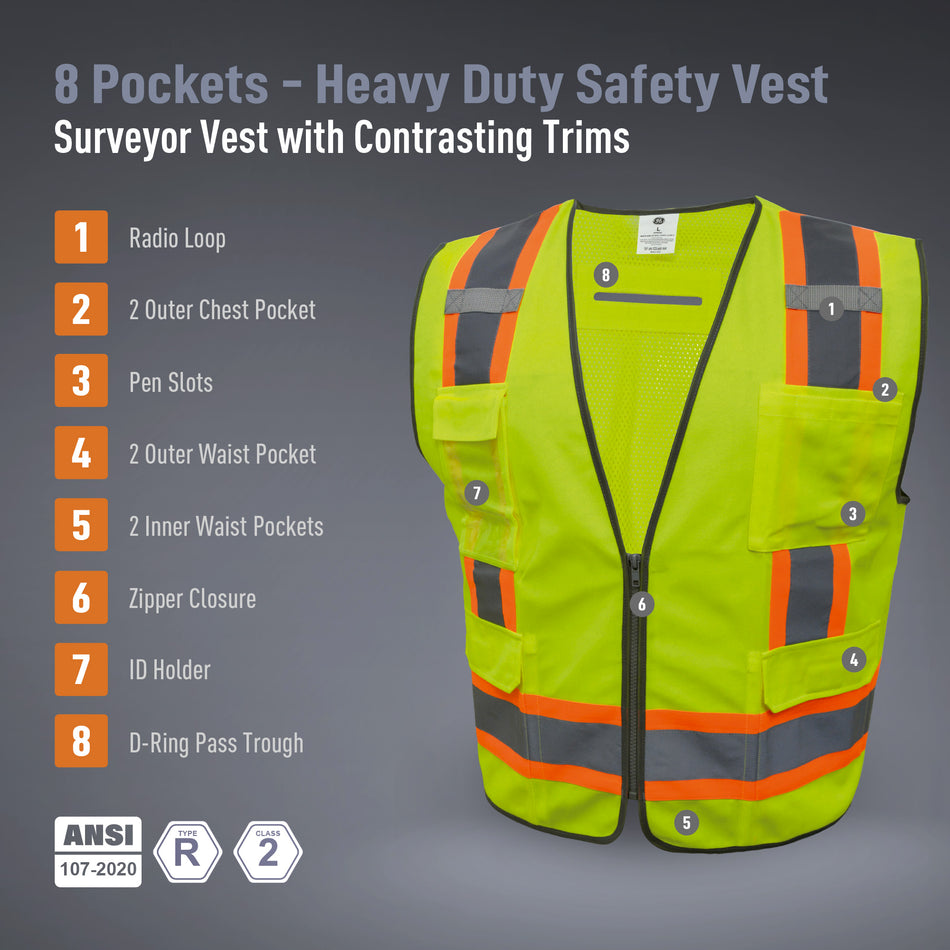 green | Surveyor Vest | Class 2 ANSI 107-2020
