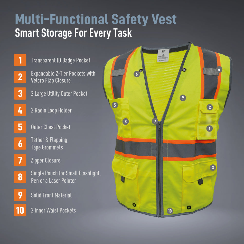 Heavy Duty Engineer Safety Vest | ANSI Class 2, 8 Pockets