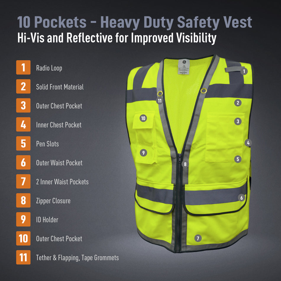 Surveyor Safety Vest | 10 Pockets, Class 2, ANSI 107-2020