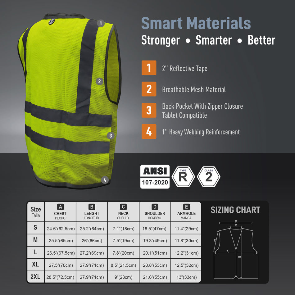Surveyor Safety Vest | 10 Pockets, Class 2, ANSI 107-2020