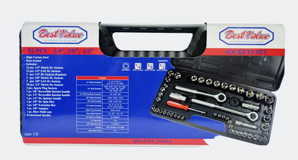1/4, 3/8 and 1/2 in. Socket Set (52-Piece)