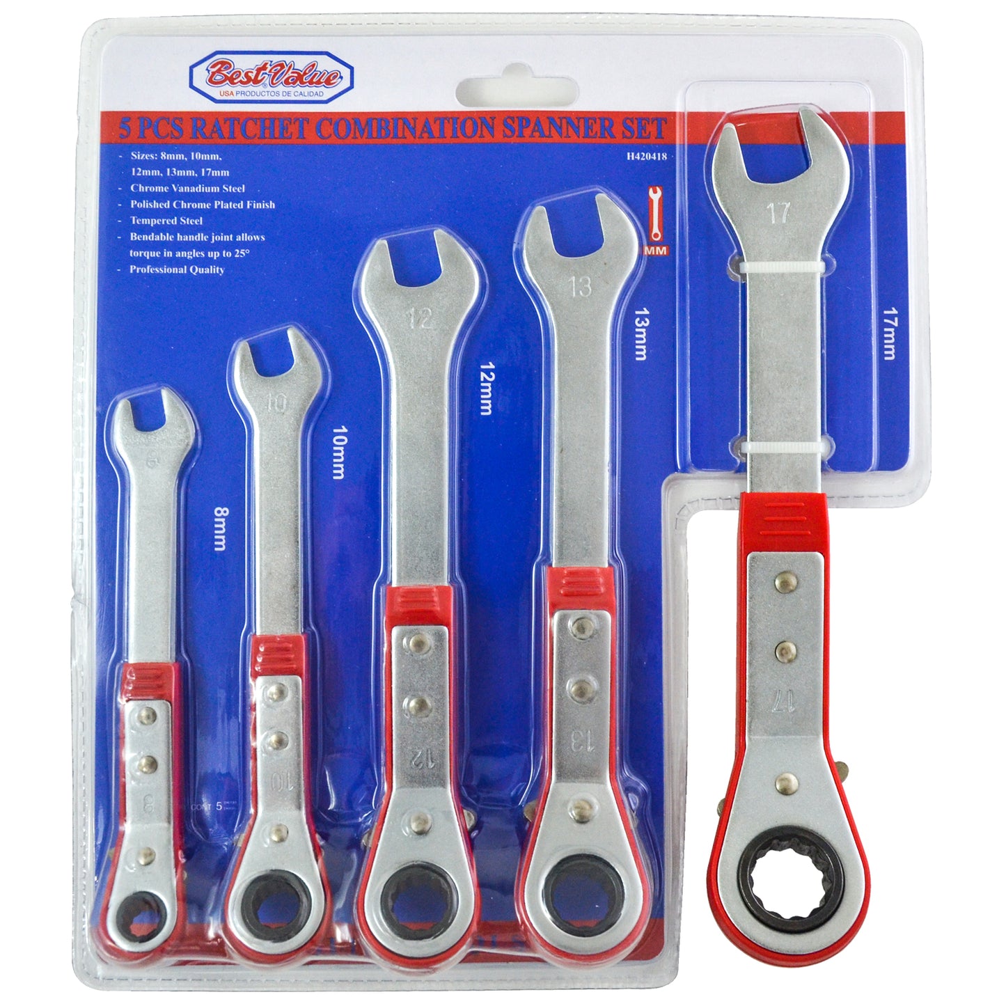 Metric Ratcheting Reversible Combination Wrench Set (5-Piece)