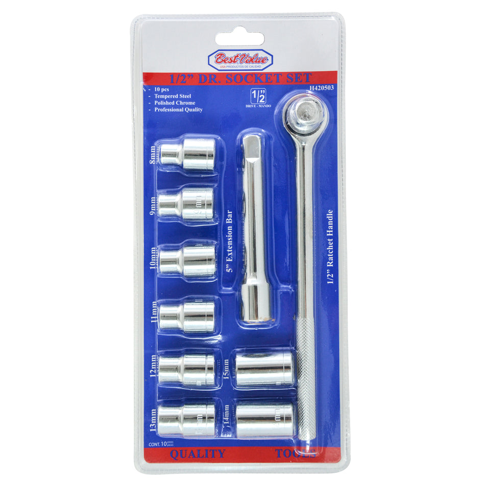 1/2 in. Drive Socket and Ratchet Set (10-Piece)