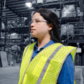 pink/white, Clear Anti-Fog | model wearing safety glasses profile view | 30 Series - Safety Glasses | GE130CAF