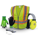 m, M | safety gear collection arranged on white background | Core Hi-Vis Safety Protection Kit