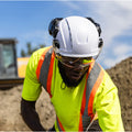 white, Vented | model wearing helmet on construction site | Safety Helmet | Type 2, Vented with Koroyd® | GH500W