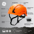 orange, Vented | side angle with labeled features highlighted | Safety Helmet | Type 2, Vented with Koroyd® | GH500O