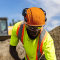 orange, Vented | worker wearing helmet on construction site | Safety Helmet | Type 2, Vented with Koroyd® | GH500O