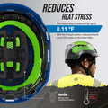 blue, Vented | helmet interior detail and model wearing helmet | Safety Helmet | Type 2, Vented with Koroyd® | GH500B