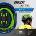 blue, Vented | interior and side view with model wearing | Safety Helmet | Type 2, Vented with Koroyd® | GH500B