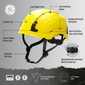 yellow, Vented | side angle with labeled features highlighted | Safety Helmet | Type 2, Vented with Koroyd® | GH500Y