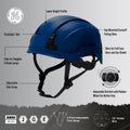 blue, Vented | side profile with labeled features highlighted | Safety Helmet | Type 2, Vented with Koroyd® | GH500B