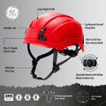 red, Vented | front view with labeled safety features | Safety Helmet | Type 2, Vented with Koroyd® | GH500R