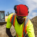 red, Vented | model wearing helmet on construction site | Safety Helmet | Type 2, Vented with Koroyd® | GH500R